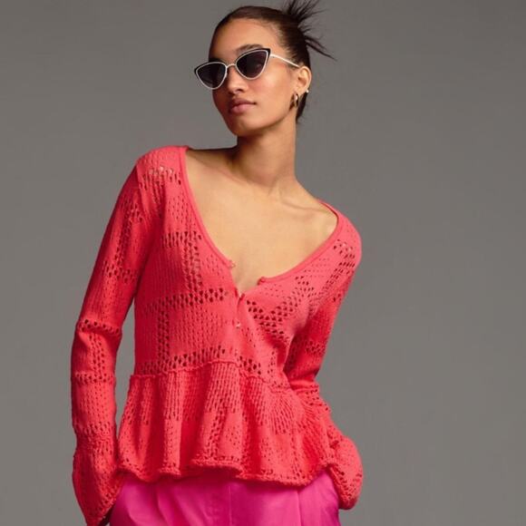 NWT Anthropologie Pilcro Pointelle Babydoll Sweater Sz M - Picture 2 of 9